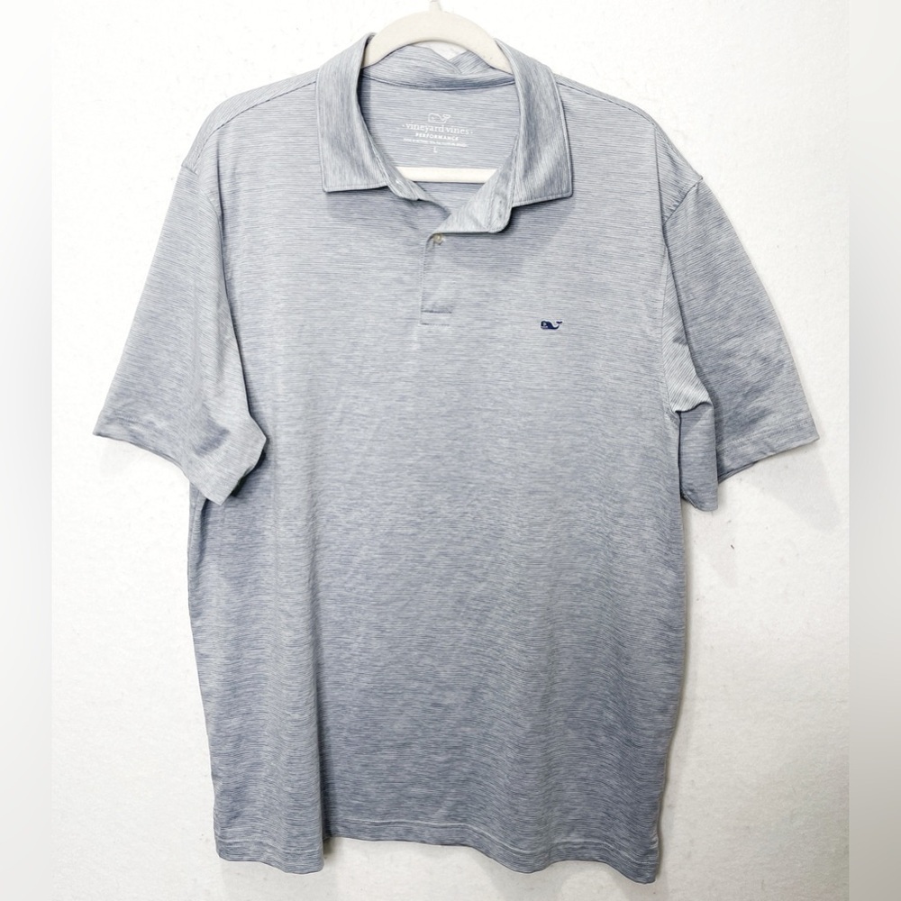 Vineyard Vines Striped Short Sleeve Gray Performance Polo Moisture Wicking Large
